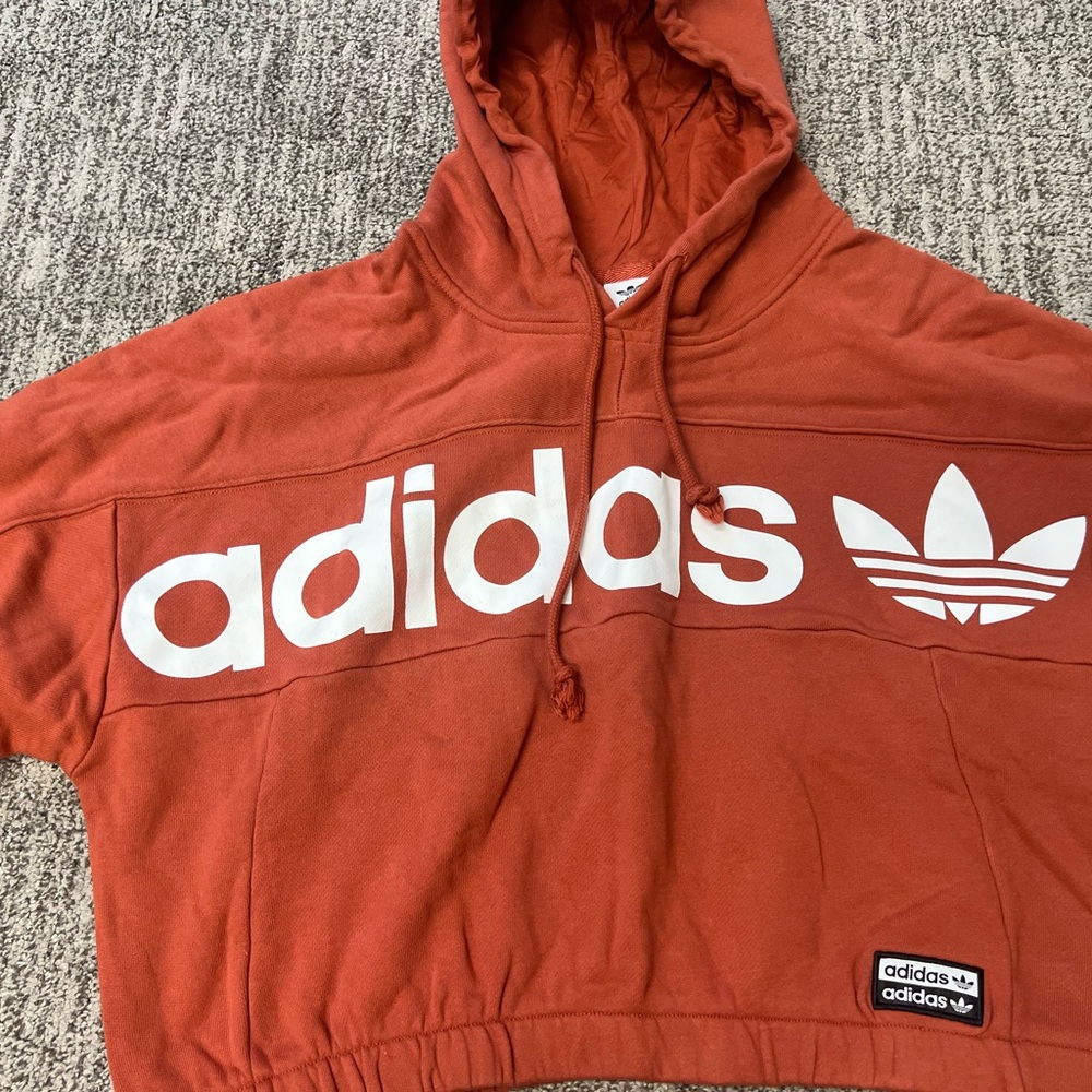 Adidas Red Cropped Hoodie Sweatshirt